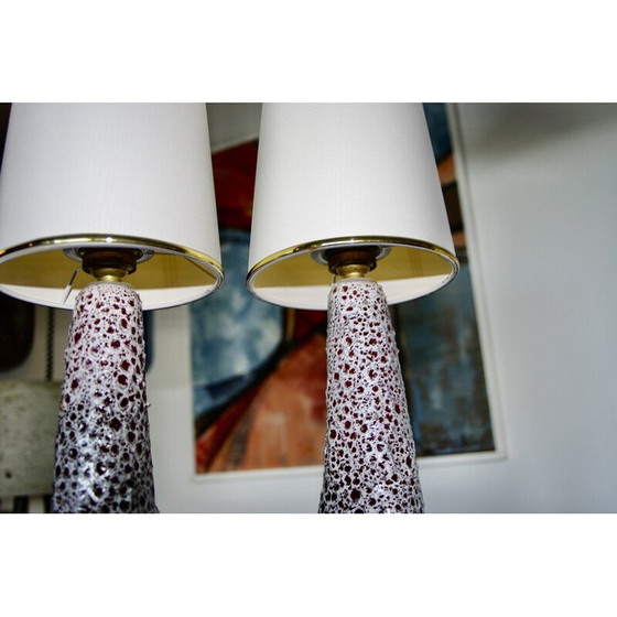 Image 1 of Vintage white and red ceramic lamp for Marino Le Vaucour, France 1950