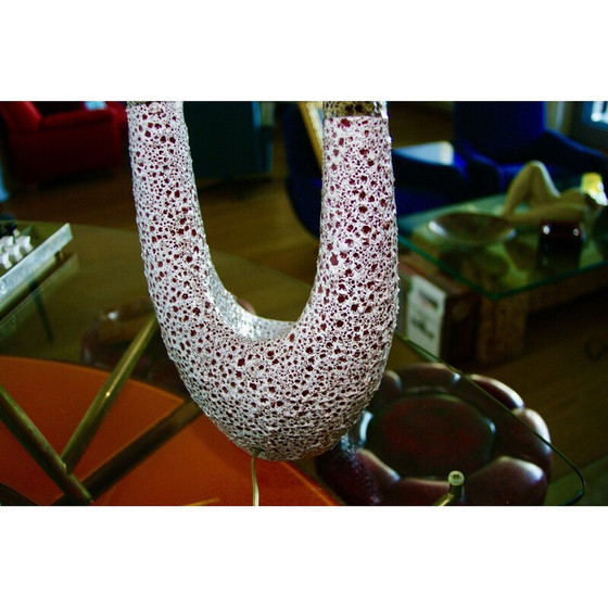 Image 1 of Vintage white and red ceramic lamp for Marino Le Vaucour, France 1950