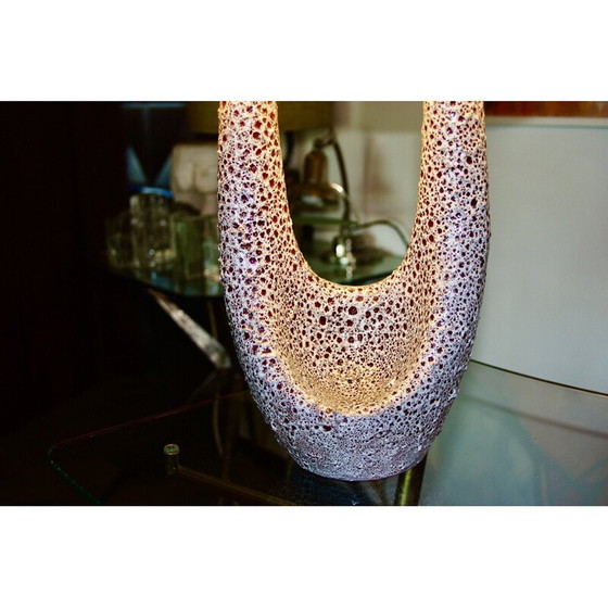 Image 1 of Vintage white and red ceramic lamp for Marino Le Vaucour, France 1950