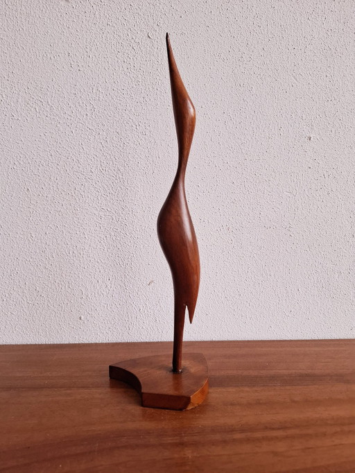 Statua di gru in legno d'epoca Airone in legno di teak