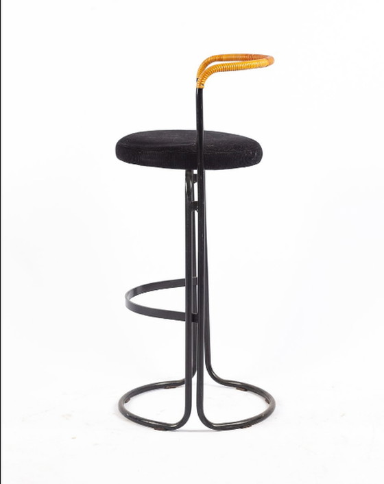 Image 1 of 3x Poul Norreklit bar stools in black metal & rattan