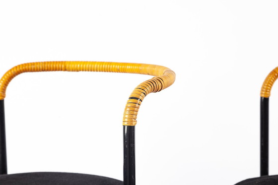 Image 1 of 3x Poul Norreklit bar stools in black metal & rattan