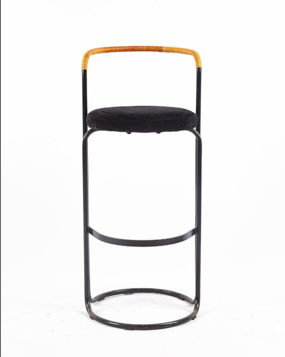 Image 1 of 3x Poul Norreklit bar stools in black metal & rattan