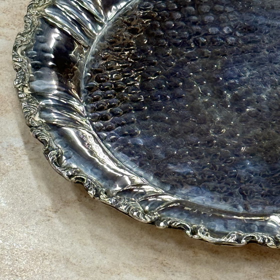 Image 1 of Italian Round Serving Bowl From 95% Peltro With Relief