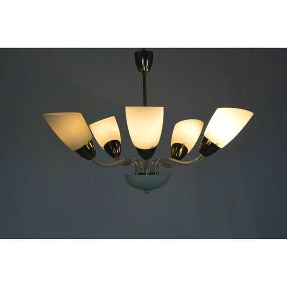 Image 1 of Lampadario vintage in acciaio e vetro, Cecoslovacchia 1960