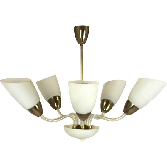 Image 1 of Lampadario vintage in acciaio e vetro, Cecoslovacchia 1960