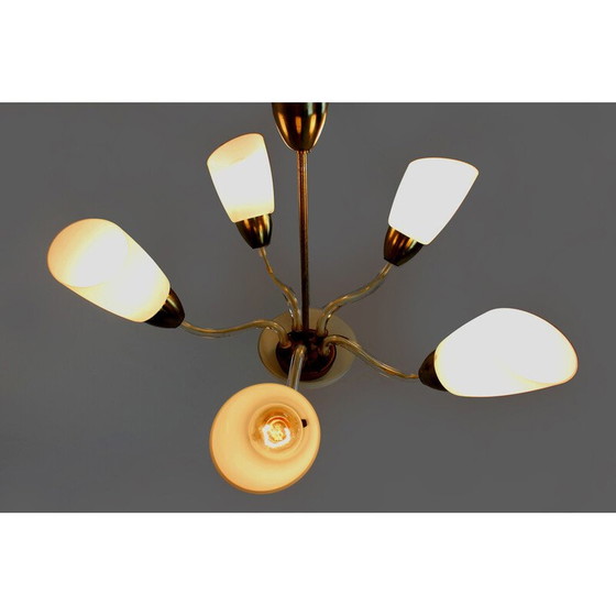 Image 1 of Lampadario vintage in acciaio e vetro, Cecoslovacchia 1960