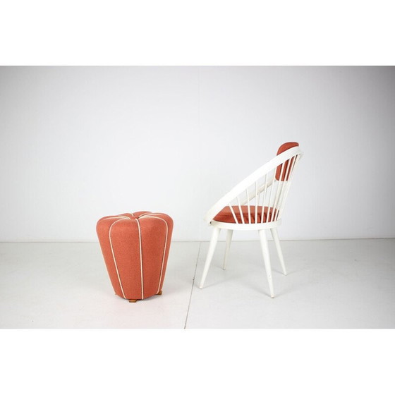 Image 1 of Set di poltrona con pouf vintage in legno e tessuto, Cecoslovacchia 1950-1970