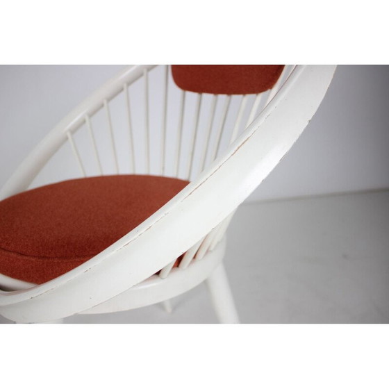 Image 1 of Set di poltrona con pouf vintage in legno e tessuto, Cecoslovacchia 1950-1970