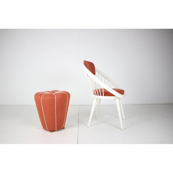 Image 1 of Set di poltrona con pouf vintage in legno e tessuto, Cecoslovacchia 1950-1970