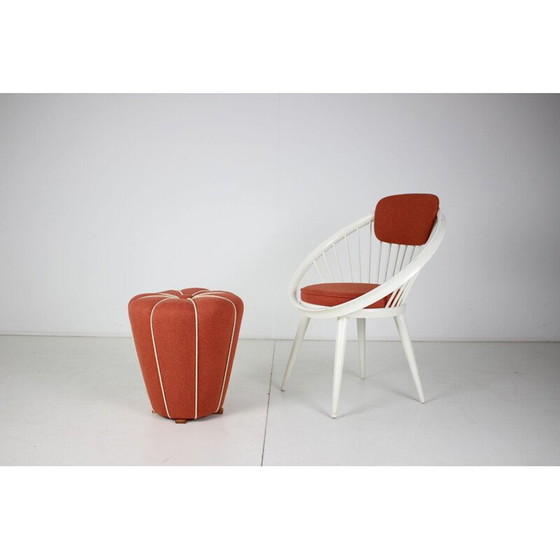 Image 1 of Set di poltrona con pouf vintage in legno e tessuto, Cecoslovacchia 1950-1970