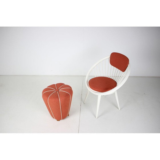 Image 1 of Set di poltrona con pouf vintage in legno e tessuto, Cecoslovacchia 1950-1970