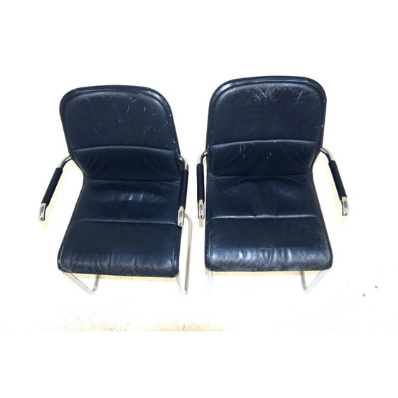 Image 1 of Pair of vintage metal and leather "Cicero" chairs by Kenneth Bergenblad for Dux Aksel, Sweden 1980