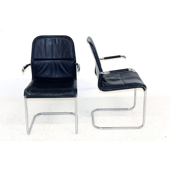 Image 1 of Pair of vintage metal and leather "Cicero" chairs by Kenneth Bergenblad for Dux Aksel, Sweden 1980