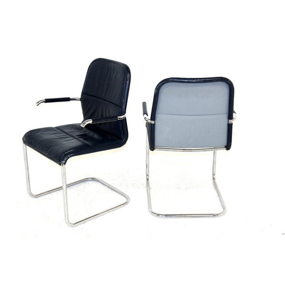 Image 1 of Pair of vintage metal and leather "Cicero" chairs by Kenneth Bergenblad for Dux Aksel, Sweden 1980