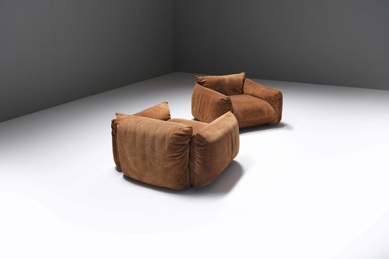 Image 1 of Great set of 2 Marenco 1-seaters in original suede by Mario Marenco for ARFLEX. Signed!