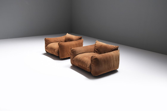 Image 1 of Great set of 2 Marenco 1-seaters in original suede by Mario Marenco for ARFLEX. Signed!