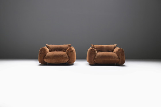 Image 1 of Great set of 2 Marenco 1-seaters in original suede by Mario Marenco for ARFLEX. Signed!