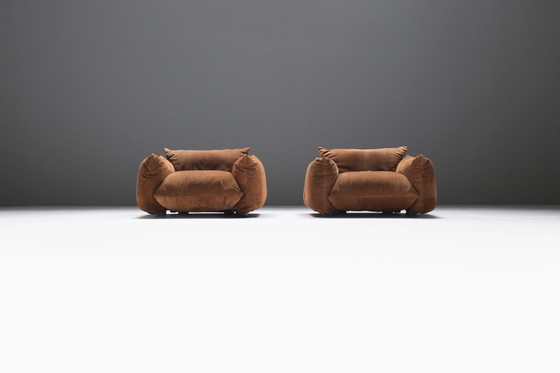 Image 1 of Great set of 2 Marenco 1-seaters in original suede by Mario Marenco for ARFLEX. Signed!