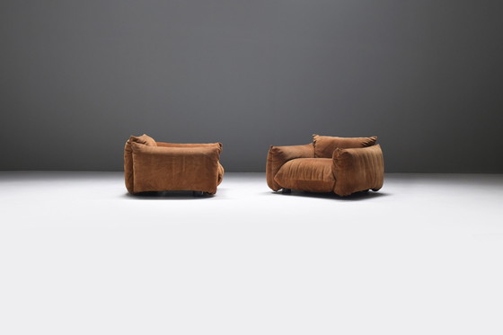 Image 1 of Great set of 2 Marenco 1-seaters in original suede by Mario Marenco for ARFLEX. Signed!