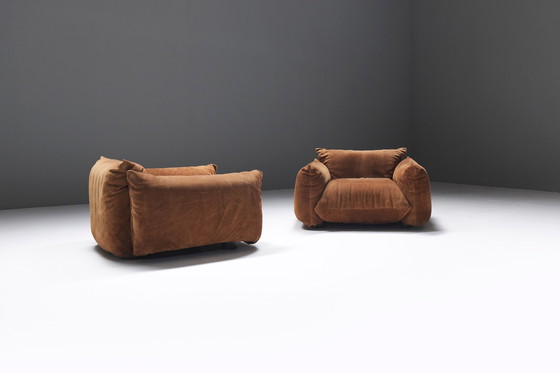 Image 1 of Great set of 2 Marenco 1-seaters in original suede by Mario Marenco for ARFLEX. Signed!