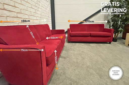 Vintage Red Fabric Sofa Set 3 + 2.5 Seater