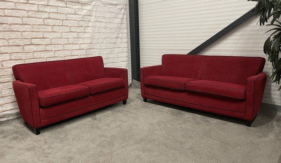 Image 1 of Vintage Red Fabric Sofa Set 3 + 2.5 Seater