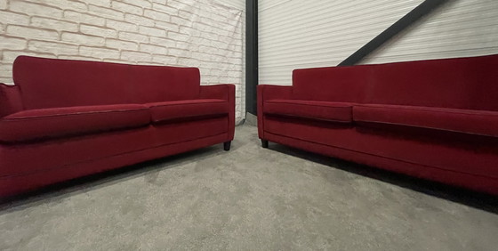 Image 1 of Vintage Red Fabric Sofa Set 3 + 2.5 Seater