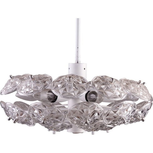 Vintage Round Chandelier with Glass Plates 1970s