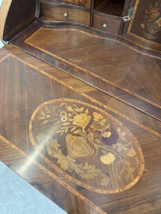 Image 1 of 19Th Century Antique Dutch Marquetry Inlaid Burr Walnut Cupboard