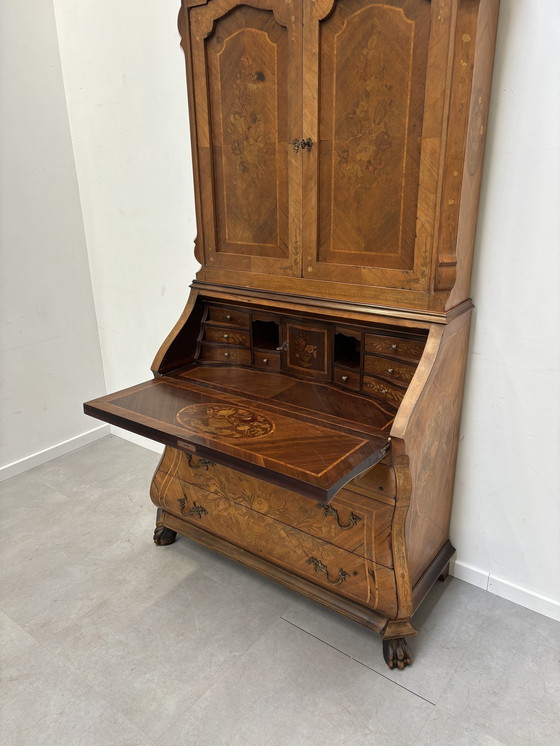 Image 1 of 19Th Century Antique Dutch Marquetry Inlaid Burr Walnut Cupboard