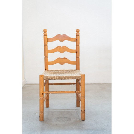 Image 1 of Set of 12 vintage rustic pine chairs, Italy 1990