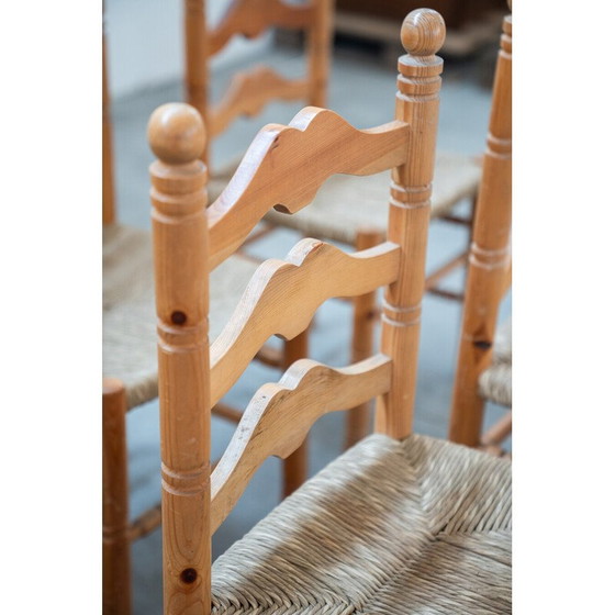 Image 1 of Set of 12 vintage rustic pine chairs, Italy 1990