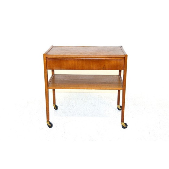 Image 1 of Vintage teak serving table on wheels, Denmark 1960