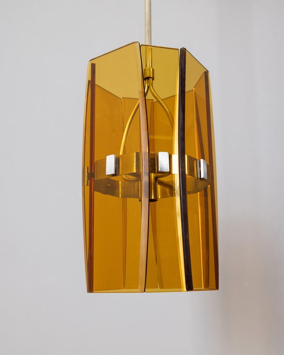 Image 1 of Lampadario vintage anni '60 in vetro ambrato, design italiano 