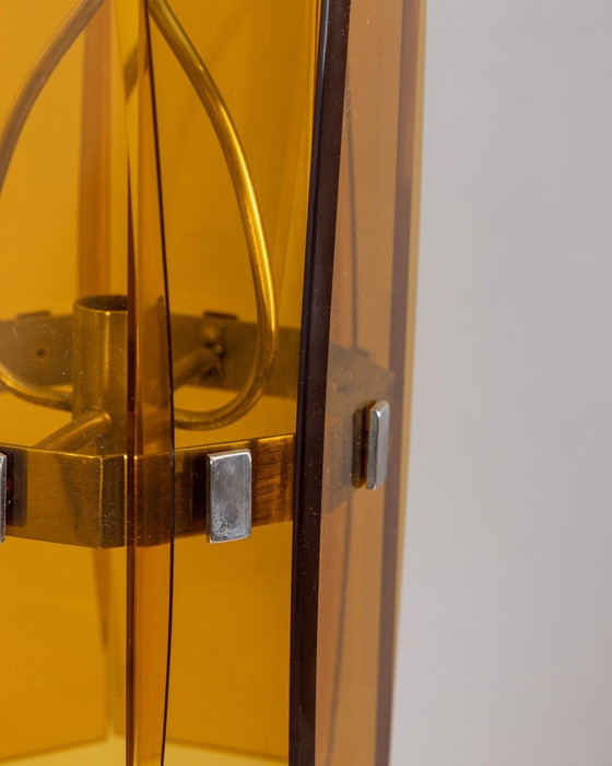 Image 1 of Lampadario vintage anni '60 in vetro ambrato, design italiano 