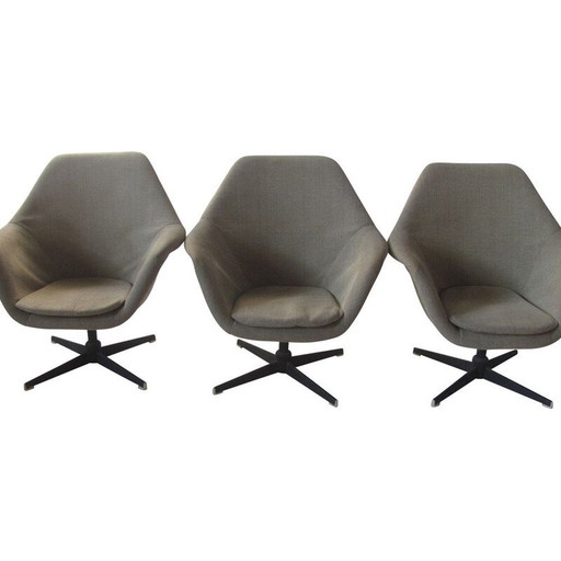 Set of 3 vintage swivel armchairs, Czechoslovakia 1960