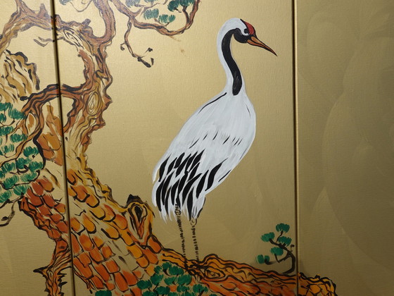 Image 1 of Japanese Crane J380 - Large Gold Painting