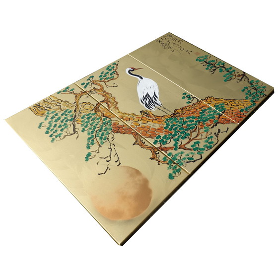 Image 1 of Japanese Crane J380 - Large Gold Painting