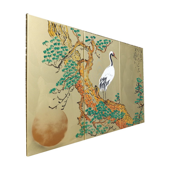 Image 1 of Japanese Crane J380 - Large Gold Painting