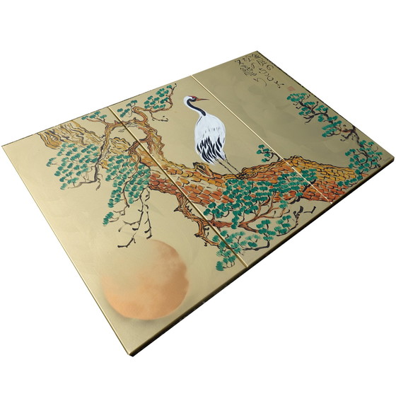 Image 1 of Japanese Crane J380 - Large Gold Painting
