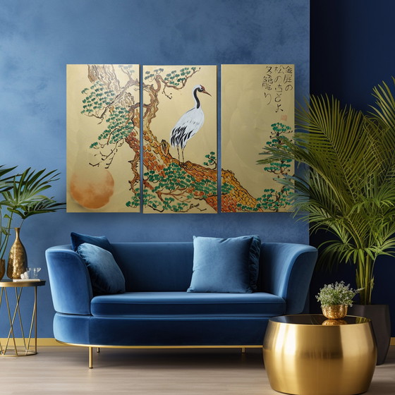 Image 1 of Japanese Crane J380 - Large Gold Painting