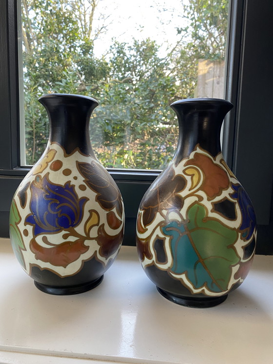 Image 1 of 2x Gouda Plateel vases