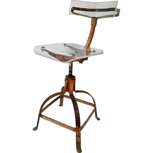 Vintage workshop chair in thick plexiglass, 1980
