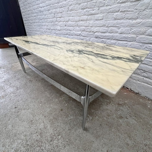 Coffee Table Marble And Chrome - Space Age - Rectangle