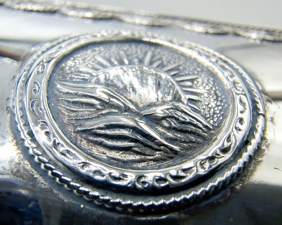 Image 1 of Silver wine bottle holder depicting the 12 tribes of Israel