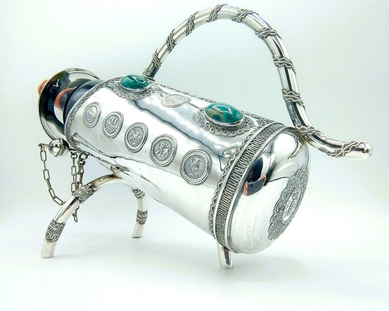 Image 1 of Silver wine bottle holder depicting the 12 tribes of Israel