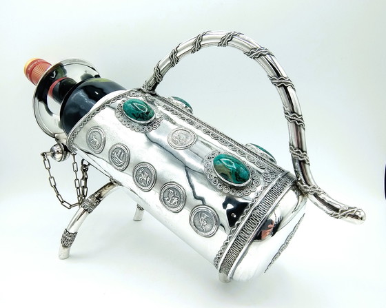 Image 1 of Silver wine bottle holder depicting the 12 tribes of Israel