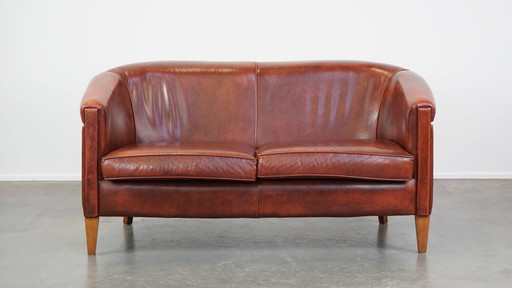 Oxblood Red Beef Leather Sofa + Club Armchair