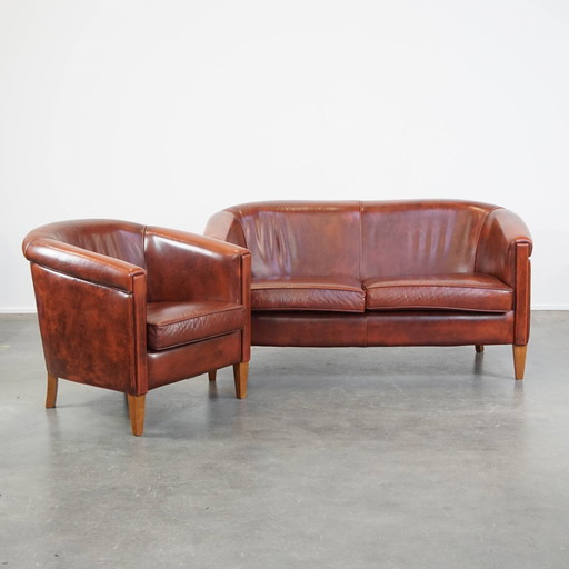 Oxblood Red Beef Leather Sofa + Club Armchair